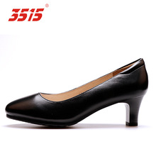 際華3515女鞋春秋日常通勤舒適職業高跟鞋單鞋圓頭大碼皮鞋NH006