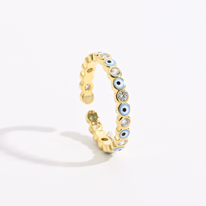 Retro Geometric Eye Copper Open Ring Zircon Copper Rings