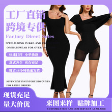 亚马逊欧美二合一收腰连体衣紧身裙方领塑身塑形连衣裙爆款热销