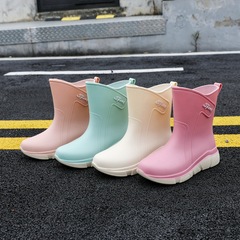 Women's Fashion Plain Simple Mid-Center Rain Boots Waterproof Anti-Slip Wear-Resistant Kitchen Work Boot Water Shoes Wholesale