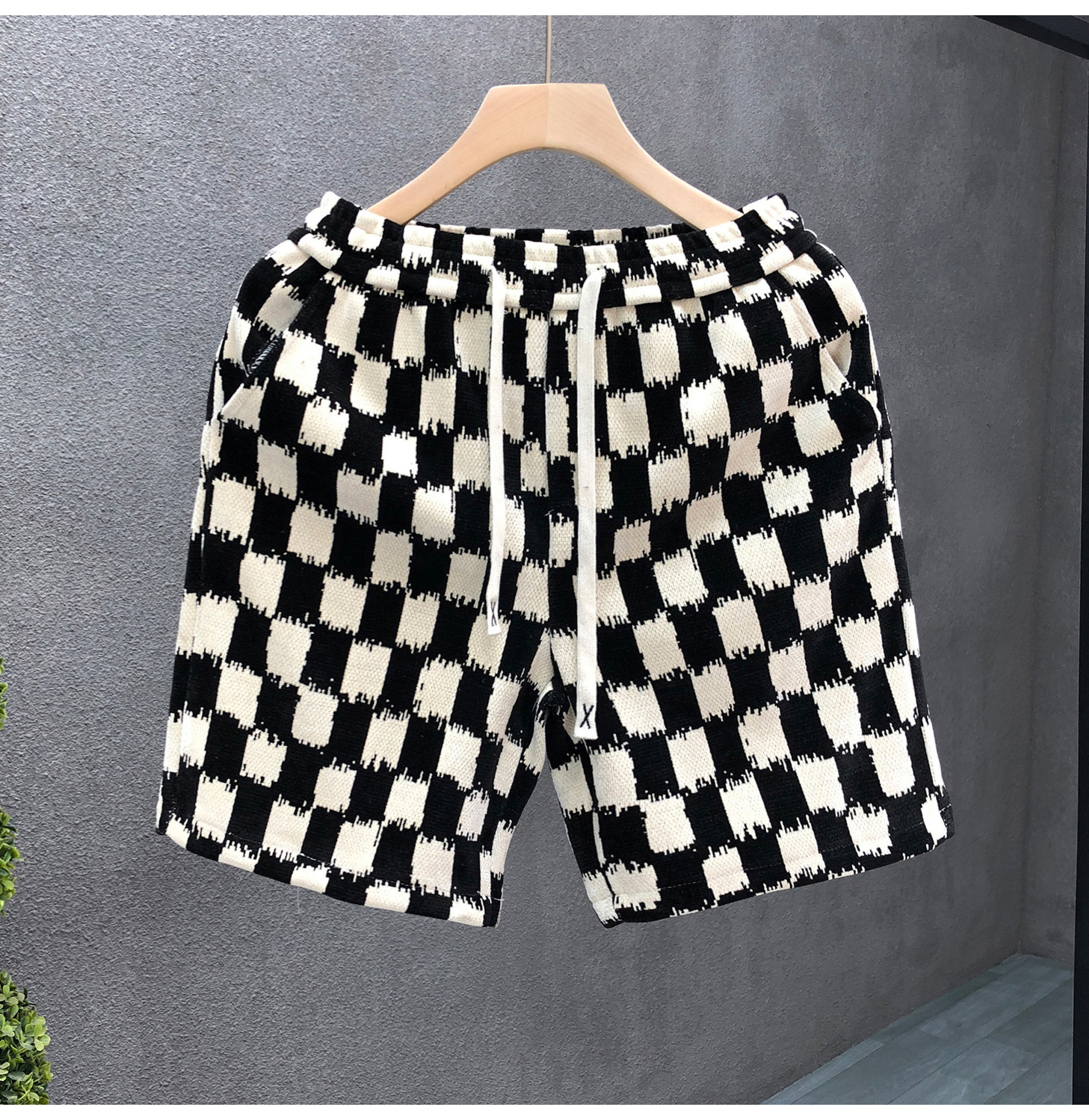 Unisex High Street Fashion Retro Checkerboard Print Summer Shorts Loose Fit Straight Leg 5-Pocket Casual Shorts_viptrois.com
