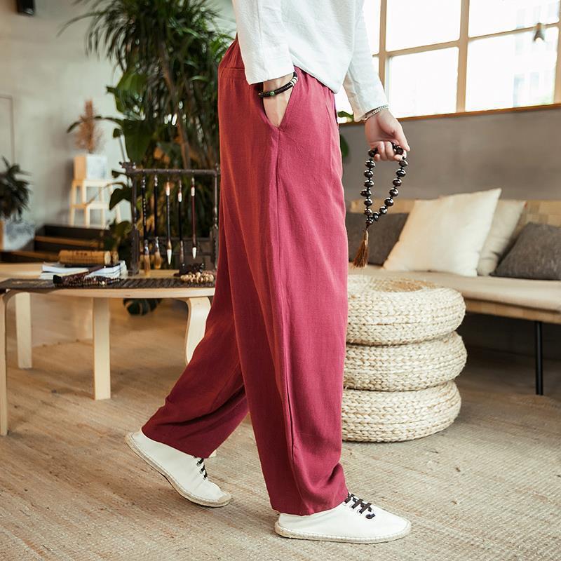 Men's Spring Casual Pants, Summer Cotton Linen Men's Clothing, Trendy Fat Men's Loose Wide Leg Pants, Summer Linen Pants