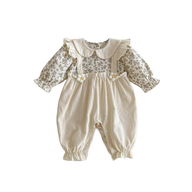 韓国版春秋モデルの女の子の長袖の偽の2つのストラップの連体服の赤ちゃんの洋気の子供の襟の服のファッション|undefined