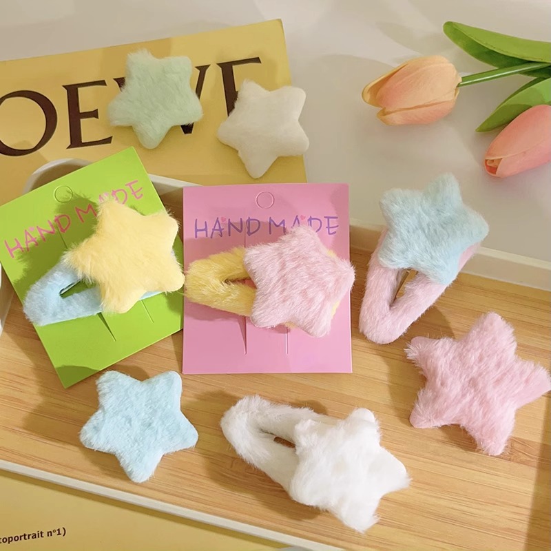 Dulce lado felpa estrella Bangs horquilla femenina frente BB clip lindo de los niños de cinco puntas estrella horquilla clip accesorios para el cabello
