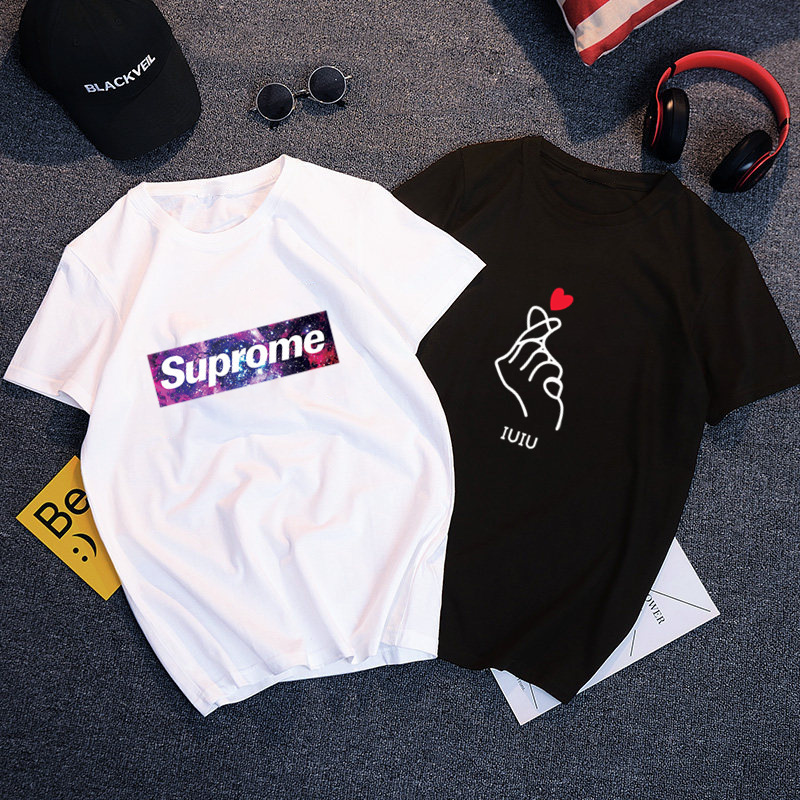 Men's Short-sleeved T-shirt 2024 New Korean Style Fashionable Men's Couple's Fashionable Casual T-shirt Summer Round Neck Top