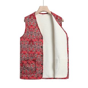 Vest for the Elderly Women's Spring and Autumn fleece-lined Grandma Sweater Mother's Cardigan Autumn and Winter Coat Old Lady's Clothes for the Elderly