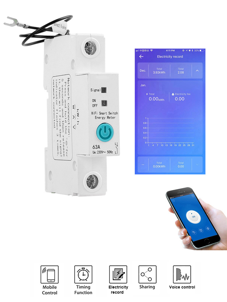 Yiweilian intelligent WIFI disjoncteur de fuite commutateur de commande à distance synchronisation électricité compteur ouvert relais 63A_voghion.com