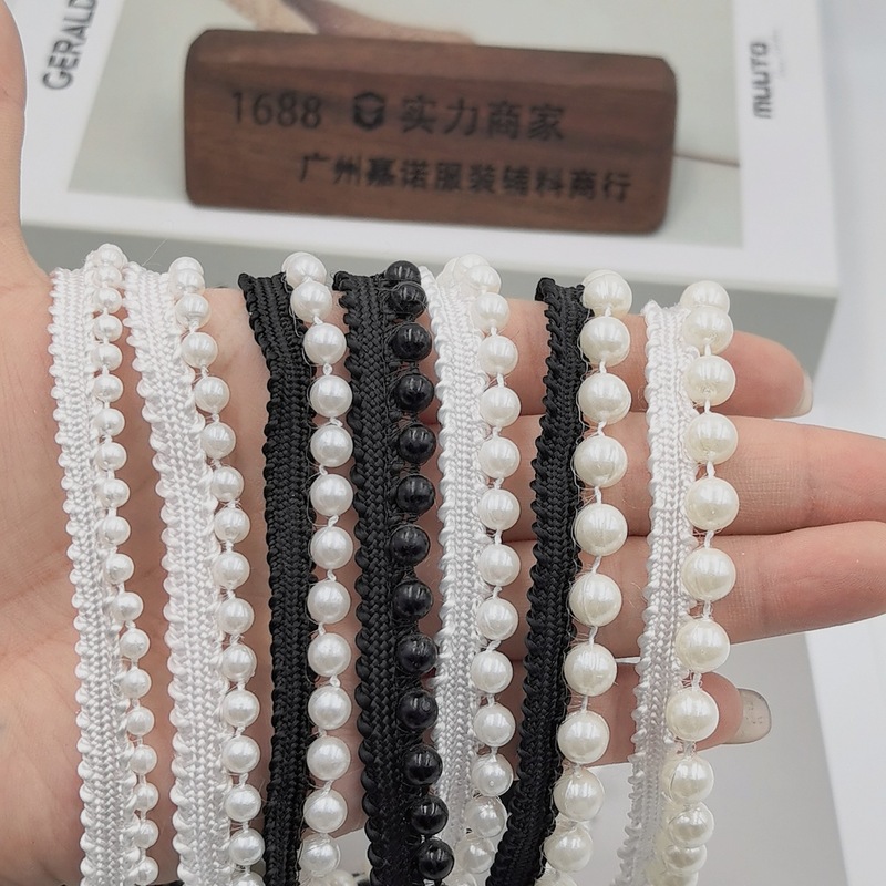 ワイヤードパールエッジウェビング 4cm 5cm 6cm 8cm 黒と白の既製ヘアアクセサリー、子供服、婦人服、レースアクセサリー|undefined