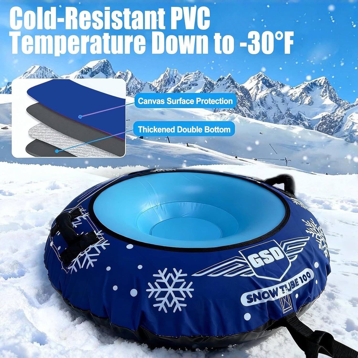 Hot-Selling New Product: Inflatable Snow Tube with Thickened Fabric Cover, Outdoor Snow Tube for One Person, Snow Sled, Snow Play Equipment