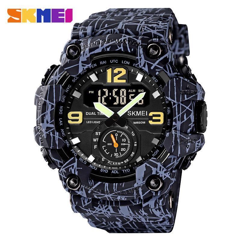 SKMEI reloj de deportes al aire libre para hombres geniales dial grande reloj electrónico impermeable multifuncional 1637