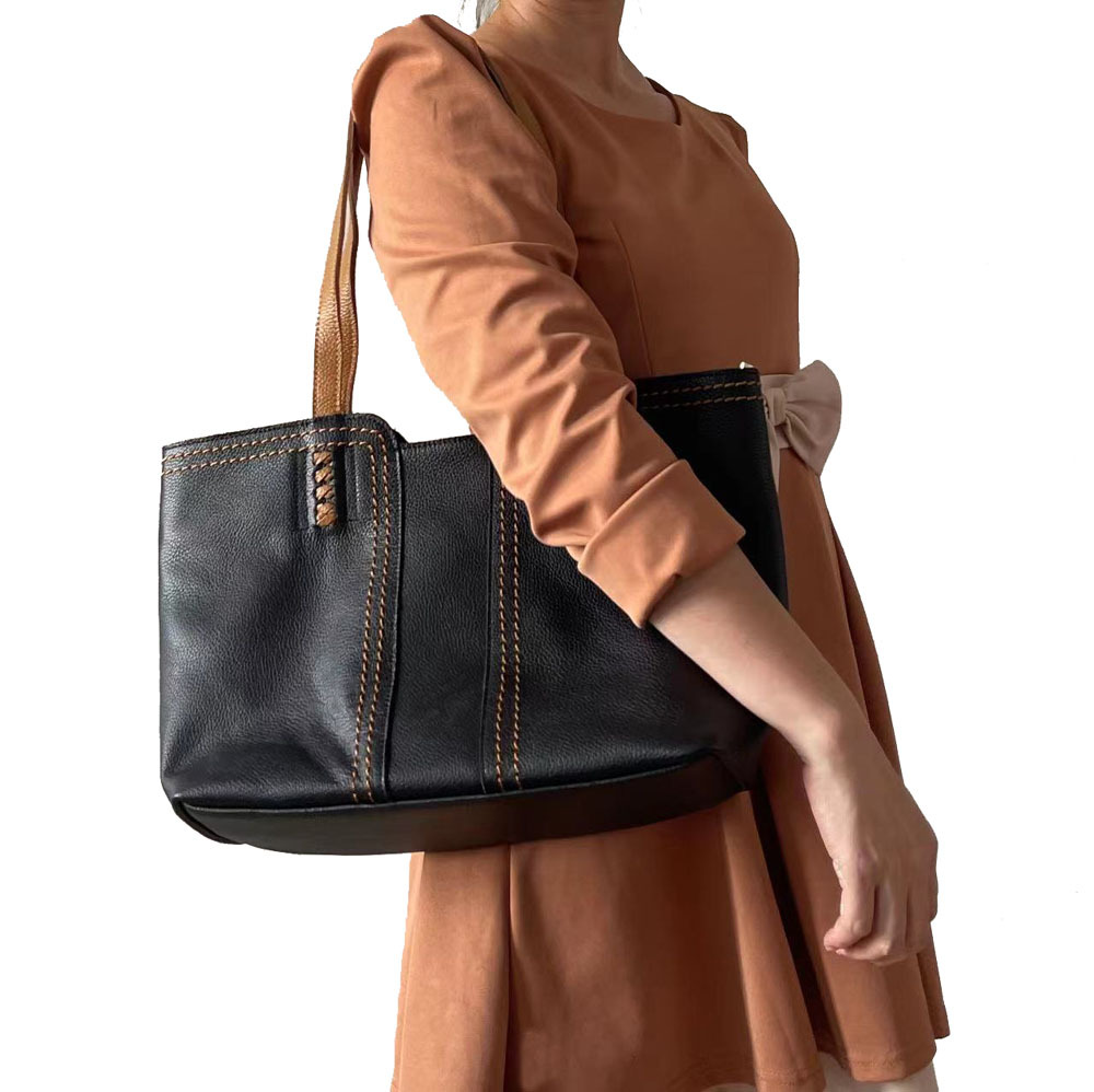 Sac cabas en cuir véritable pour femme, grande capacité, idéal pour les trajets quotidiens, les courses ou comme sacoche._voghion.com