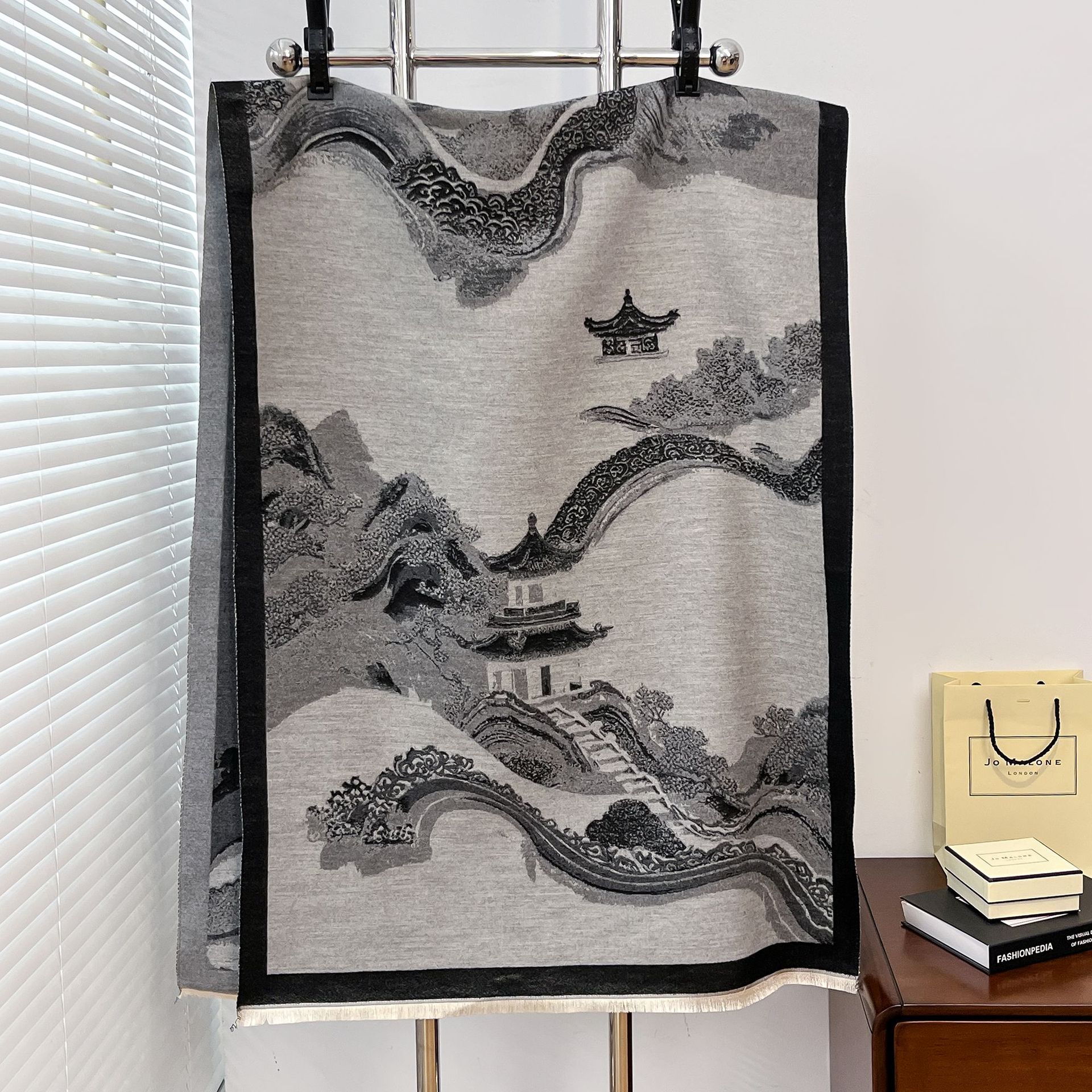 Nuevo estilo antiguo paisaje imita bufandas de cachemira 2024 invierno retro versátil jacquard cálido largo mantel