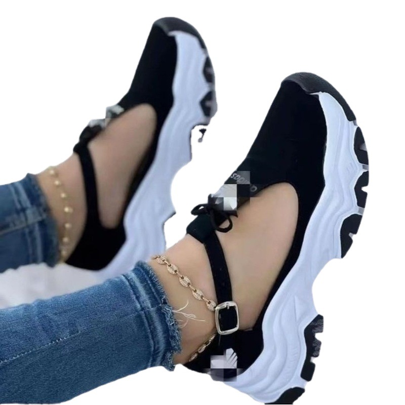 Zapatos de mujer de comercio exterior 2023 primavera nuevos europeos y americanos más tamaño suela gruesa suede hebilla arco zapatos deportivos casuales