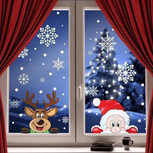 クリスマス装飾雪花シールサンタクロースヘラジカ雪だるま花輪静電貼りクロスボーダークリスマス楽しい窓|undefined