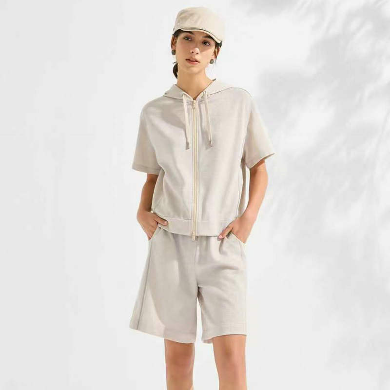 Cross-Border Women's Clothing 26 Spring/Summer New Bc Style Casual Set Short-Sleeve T-Shirt with Elastic Waist Drawstring Shorts Two-Piece Set Cross-Border Women's Clothing 26 Spring/Summer New Bc Style Casual Set Short-Sleeve T-Shirt with Elastic Waist Drawstring Shorts Two-Piece Set