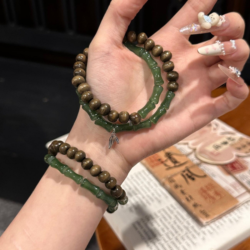 New Chinese-Style National Style Bamboo Joint Patchwork Bracelet for Women, Summer Minimalist Retro Style, Friendship Bracelet, Niche Design, Personalized Jewelry