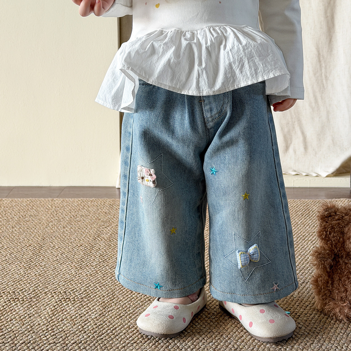 蔗梨童装女童牛仔裤春装2026新款洋气儿童裤子阔腿裤婴儿宝宝长裤