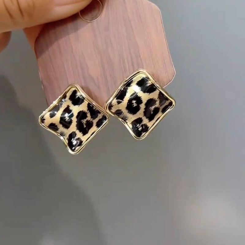 14k真金电镀银针豹纹褶皱菱形耳钉欧美复古耳环小众高级感耳饰女|undefined