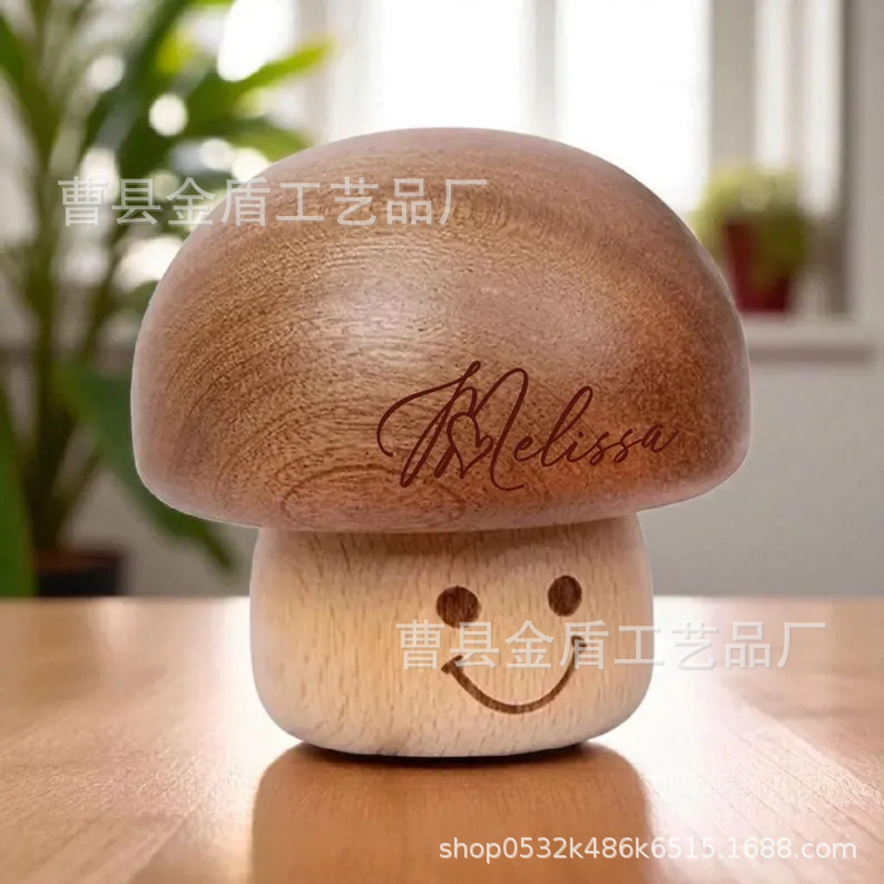 木製オルゴール回転可能なキノコオルゴール無垢材彫刻クリエイティブデスクトップ装飾子供の木のおもちゃ