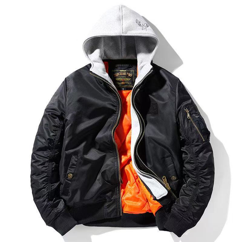 Autumn Winter New Air Force MA1 Pilot Thickened Fashion Trendy Coat Long Sleeve Casual Detachable Cotton Jacket_viptrois.com