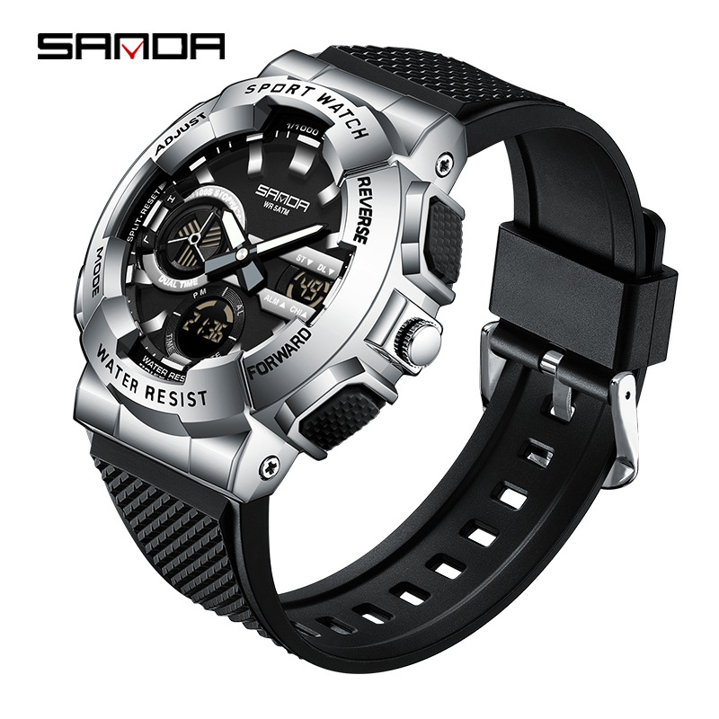SANDA reloj impermeable de luz nocturna reloj deportivo para hombres estudiantes multifuncional reloj de pulsera electrónico 3365