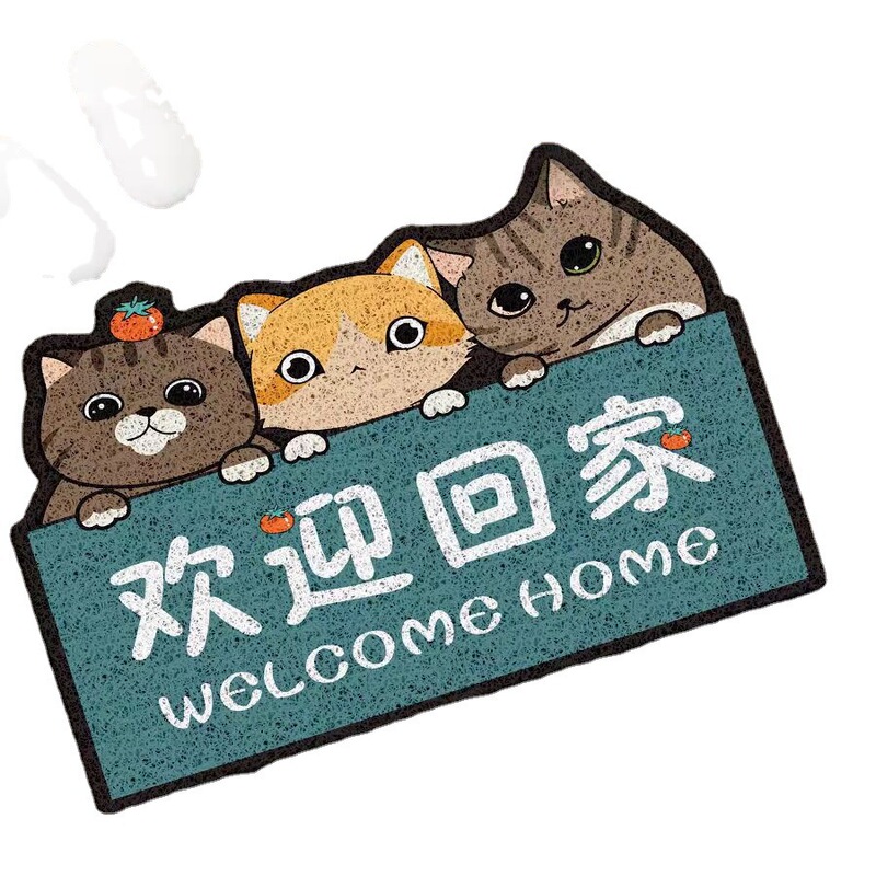 WO 漫画動物シルクサークル玄関ドアフロアマットカーペット PVC 耐摩耗性ドアホームフットマットカット可能|undefined