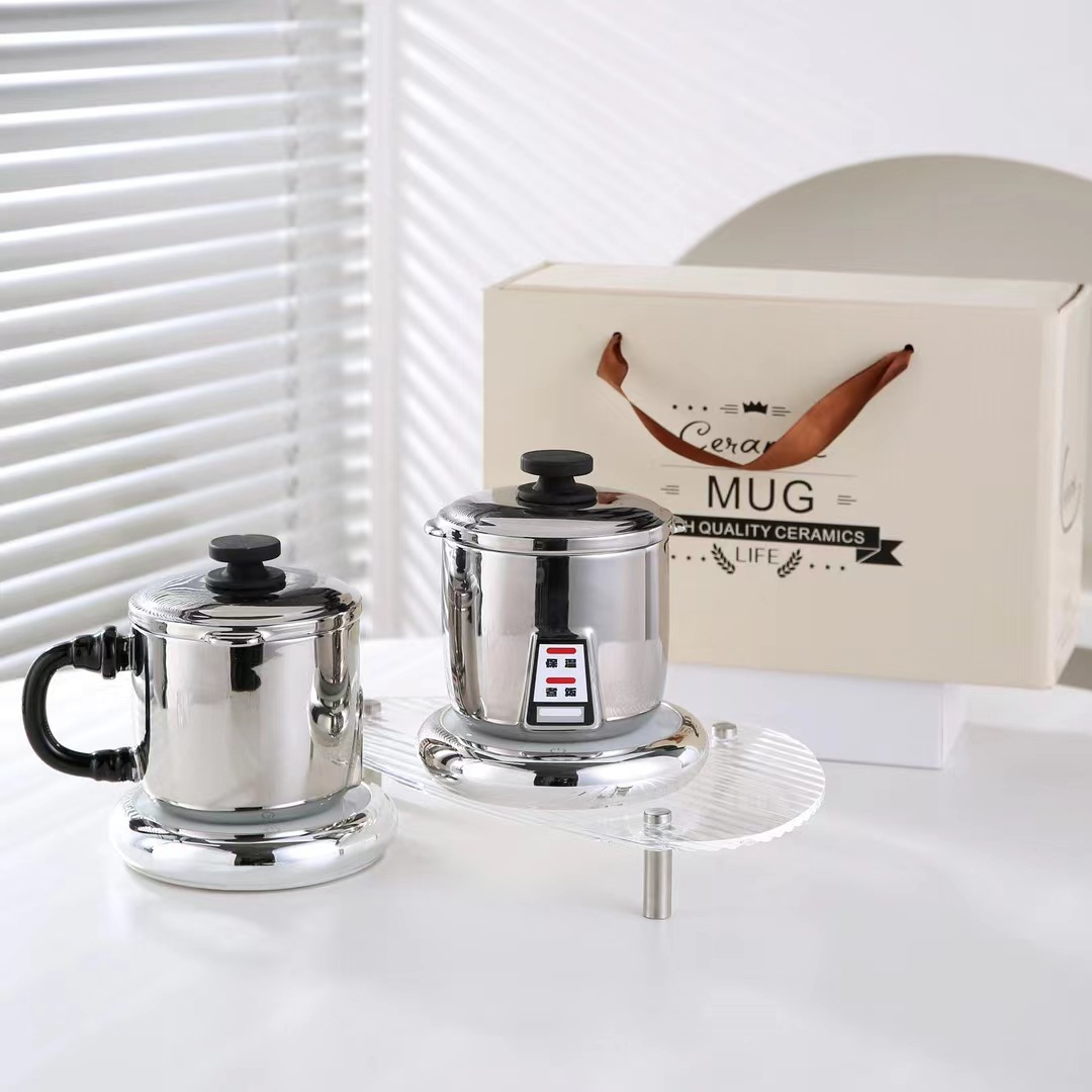 Personalidad creativa galvanizada de cerámica arroz cocina de estilo de taza de marca rojo en línea de alto valor facial taza de agua con tapa de regalo taza