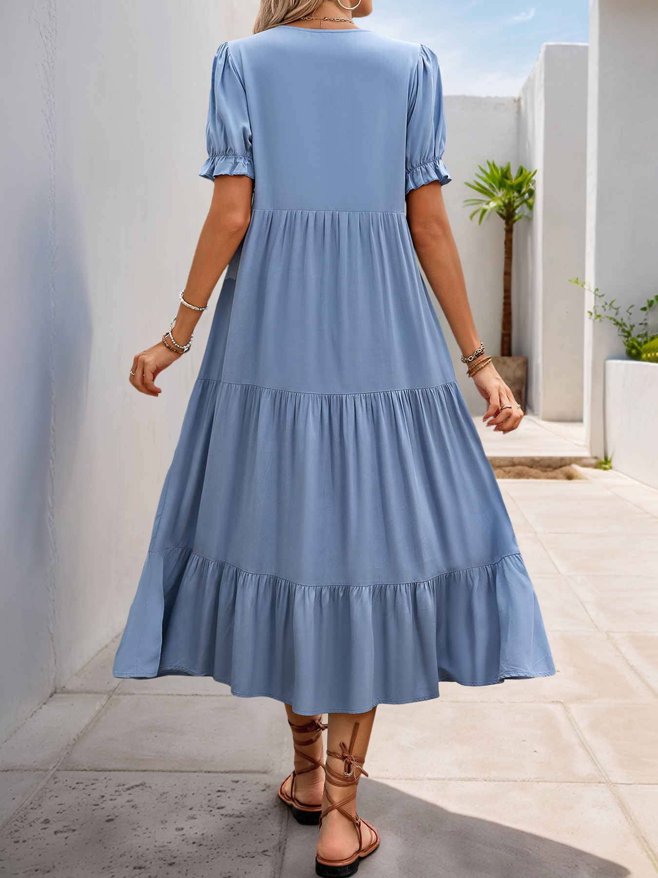 Long Skirt Summer A-Line Casual Small Stand-Up Collar Dress_ecoleips.com