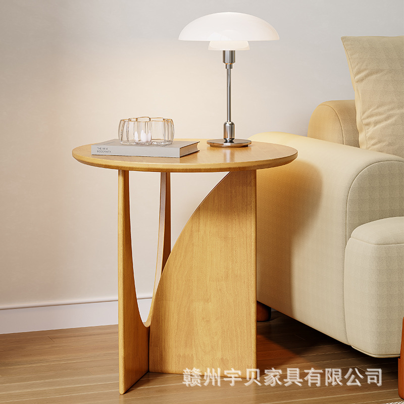 美式复古实木茶几卧室床头边桌圆桌中古风客厅家用小户型沙发边几|undefined
