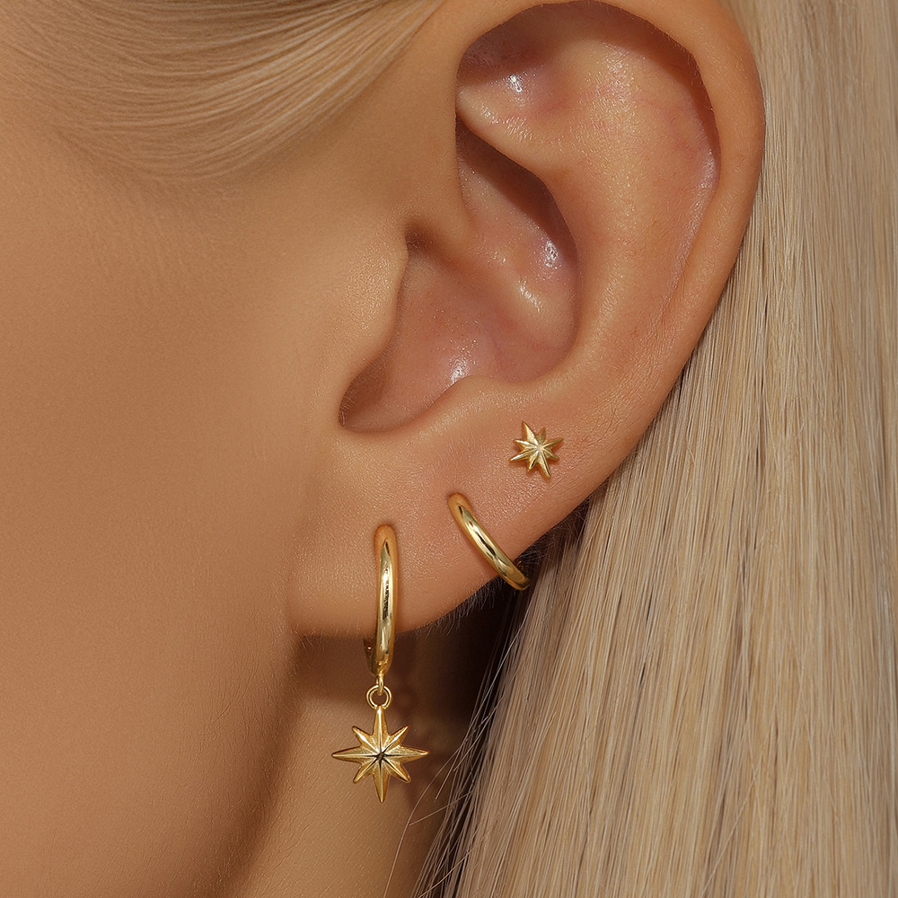 5g Weight 925 Sterling Silver Ear Needle Material Earrings Classification 3 Pieces Quantity Holiday, Travel, Selfie Occasion 925 Sterling Silver Material Geometric, Star Pattern Women's Gender Plating Design Simple Style Style 3 Pieces 925 Sterling Silver Geometric Star Earrings 10