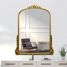 外贸拱形洗漱台镜子卫生间玄关轻奢壁炉挂镜金色欧式复古浴室镜