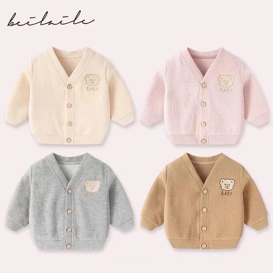 New Spring and Autumn Baby Cardigan Men's and Women's Baby Coat Bear Cardigan Candy Color Long Sleeve Western Style Coat