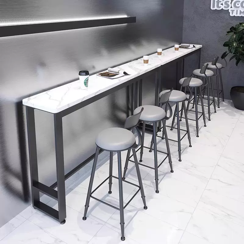 吧台桌椅组合奶茶店长条桌酒吧台烘焙店商用靠墙桌咖啡厅高脚桌椅