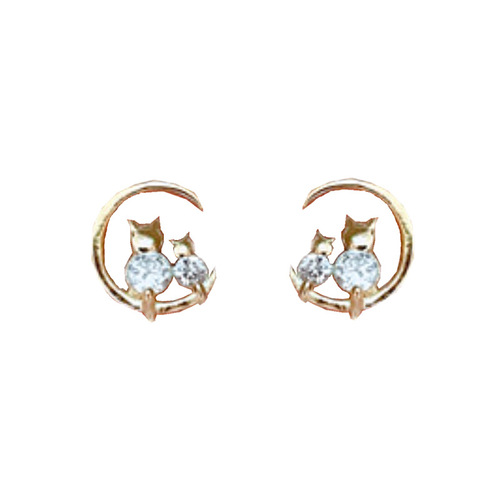 Cat on the Moon Earrings Women's Simple Small Earrings  New Trendy Sleeping Ear Hole Student Earrings