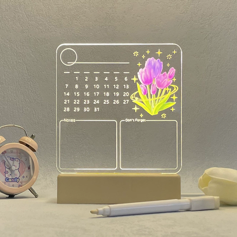 Pens holder, night light, calendar, acrylic board, LED lantern for bed, 3D