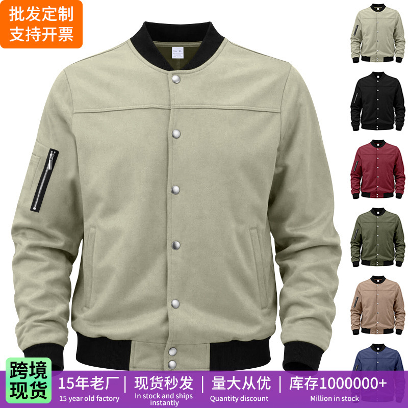 2026 American-style autumn hot-selling retro men's loose casual simple suede aviator baseball jacket 2026 American-style autumn hot-selling retro men's loose casual simple suede aviator baseball jacket