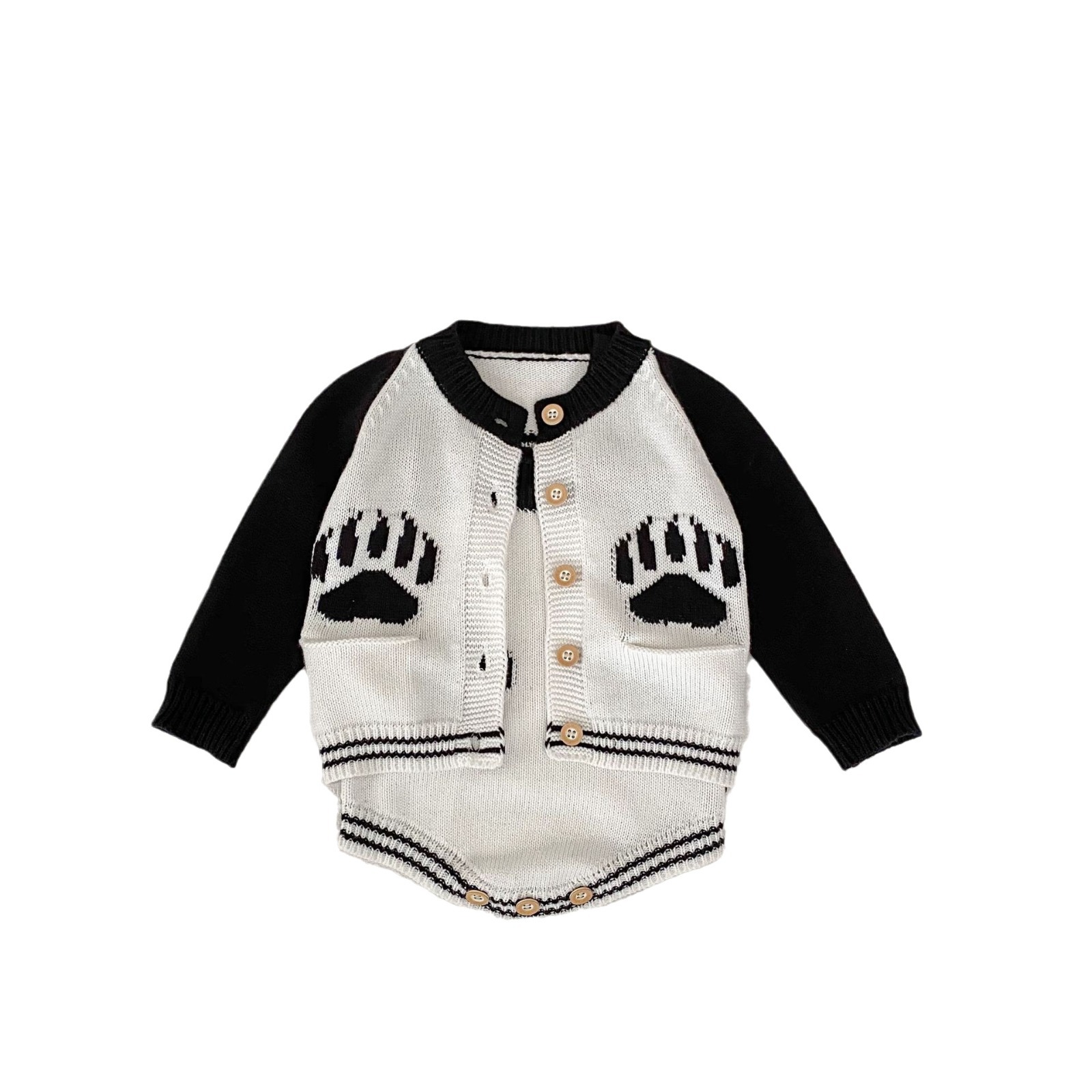 Φθινοπωρινά ρούχα για νήπια 2024, πουλόβερ panda ζακάρ πλεκτό σετ με μακριά μανίκια_voghion.com