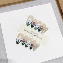 奈姿 纯手工穿戴甲秋冬新款B274全手绘雕花法式气质外贸美甲贴片