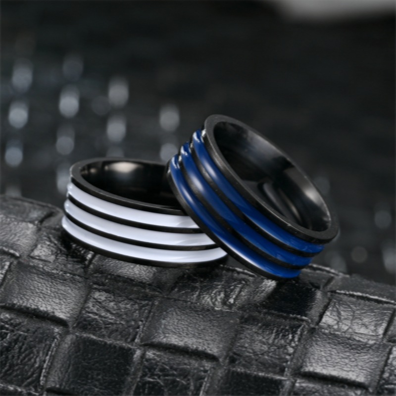 Retro Stripe Titanium Steel Enamel Rings