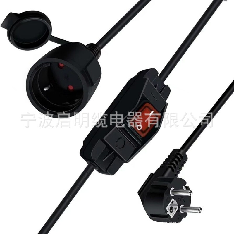 European Standard Plug with Waterproof Switch Power Cord 308 Waterproof Socket Three-Core European Standard Plug Power Extension Cord