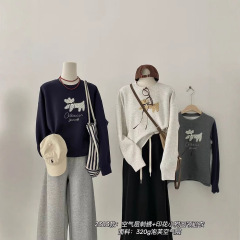 25秋季空气层棉立体蝴蝶结狗狗图案长袖卫衣女早秋季新款圆领上衣