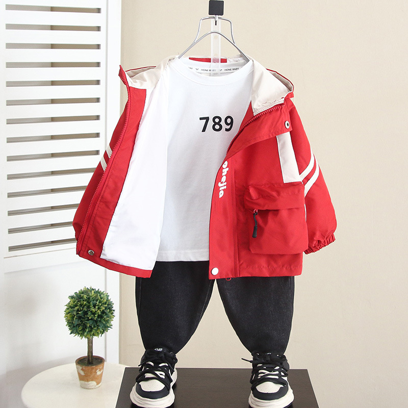 5973 Chaqueta con capucha para niños 2025 otoño nuevo estilo chaqueta de bebé para niños guapos chaqueta de primavera y otoño para niños