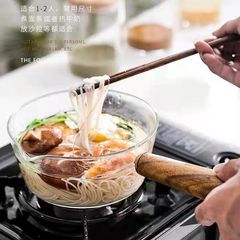 Heat-resistant glass transparent side wooden handle ramen instant noodles pot Japanese home use can heat fruit dessert salad pot tableware