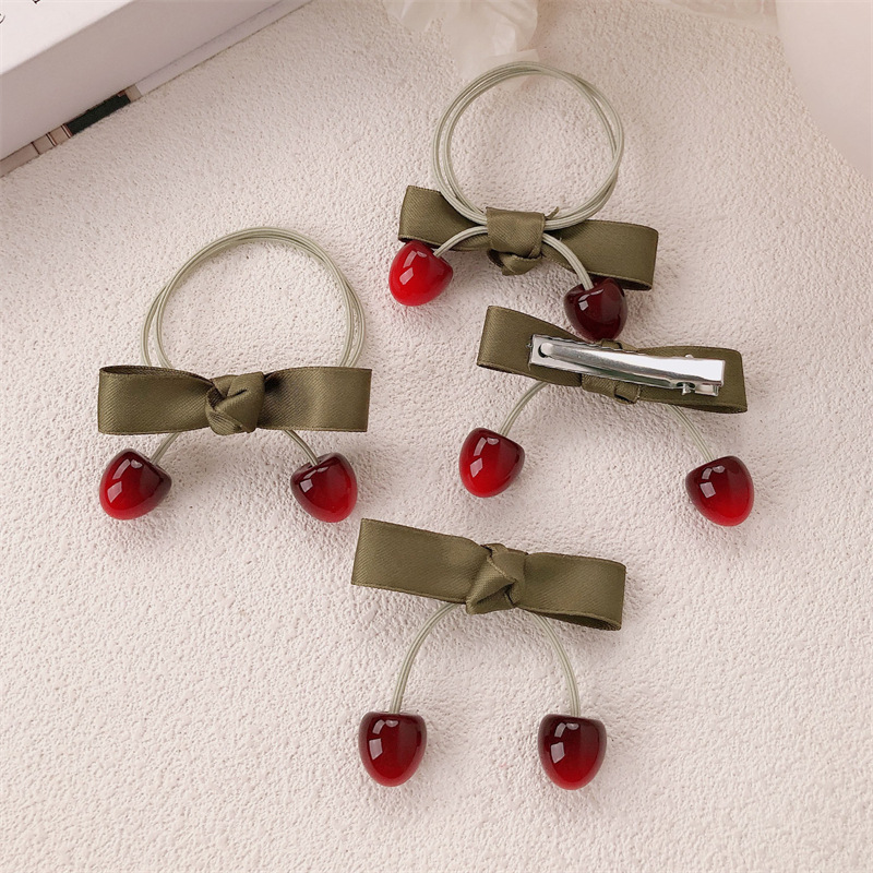 Nuevo anillo de cereza de fruta dulce chica atada cuerda de cabello arco de alta elasticidad correa de goma cabeza adornos para el cabello