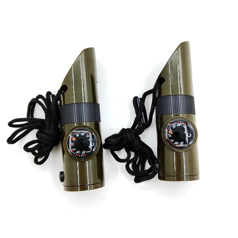 Открытый 7-в-1 многофункциональный свисток с высоким децибелом, портативный фонарик, компас, термометр