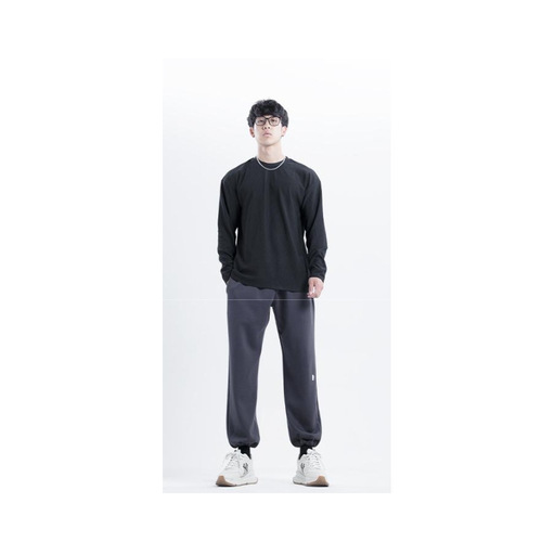 280g Heavyweight Collarless V-Neck Anti-Wrinkle Quick-Dry Long Sleeve Loose Training Fitness Sport T-Shirt for Men