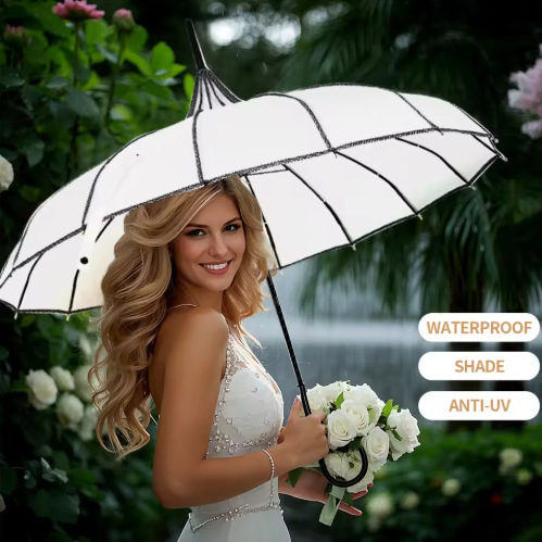 Cross-Border Popular Black and White Striped Pagoda Umbrella 16-Bone Straight Long Handle Sunny and Rainy Umbrella Creative European Wedding Photography Umbrella