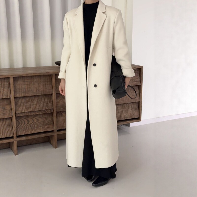 [Cloud Style] Korean-style double-faced wool coat, long women's coat with a suit collar, alpaca wool, high-end woolen coat, elegant
