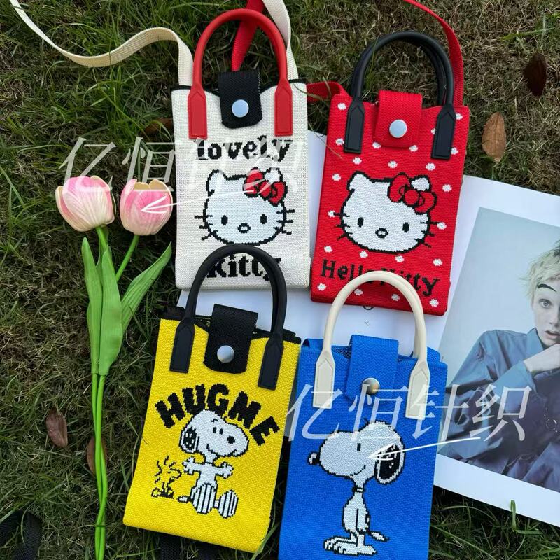 New Cartoon Kt Knitted Phone Bag, Niche Design Crossbody Bag, Fashionable and Versatile Cartoon Knitted Bag, Factory Wholesale