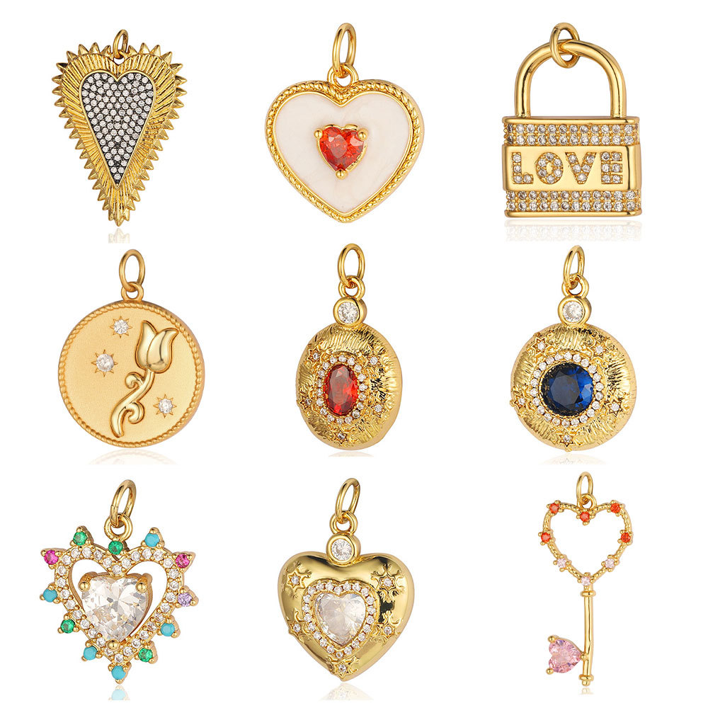 Copper pendant heart-shaped for keys with zircon